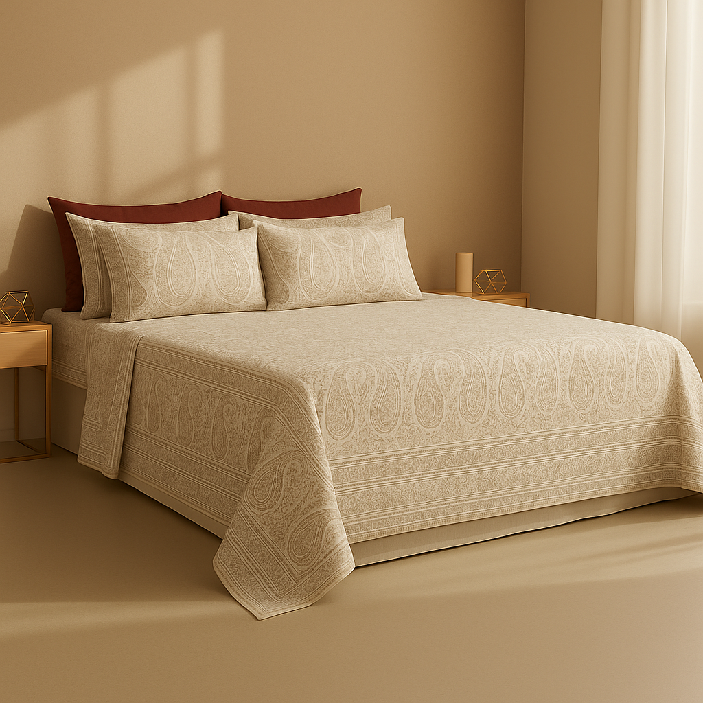 Ivory Paisley Sanganeri Bedsheet