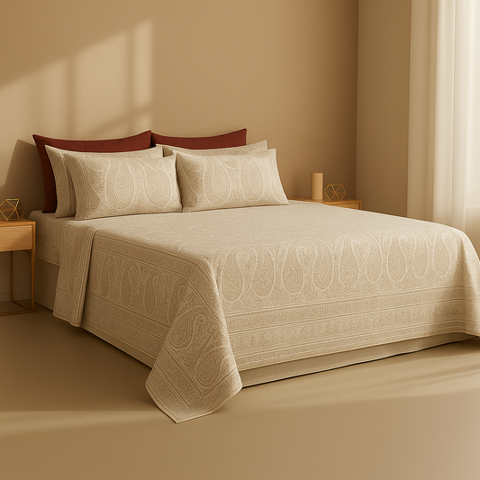 Ivory Paisley Sanganeri Bedsheet