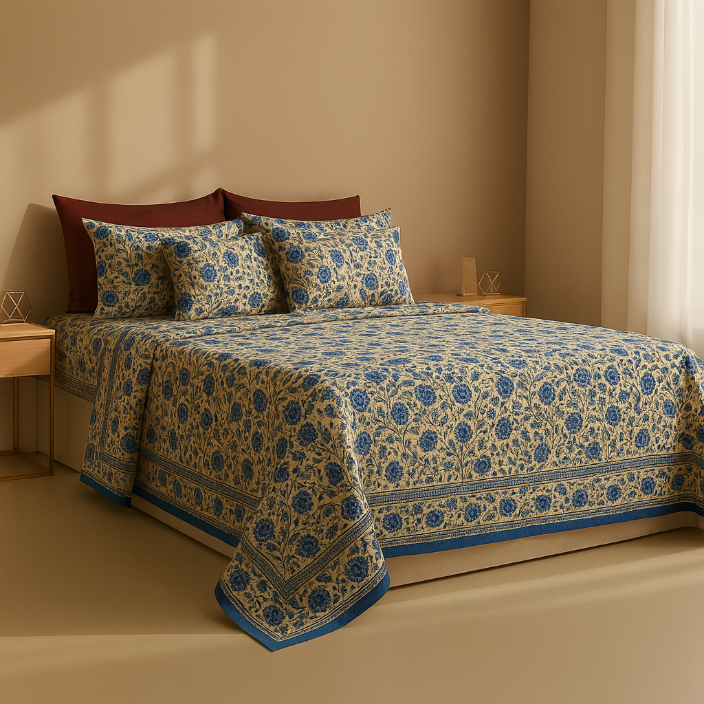 Heritage Blue Floral Bedsheet
