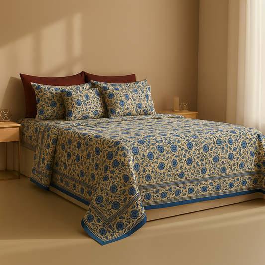 Heritage Blue Floral Bedsheet